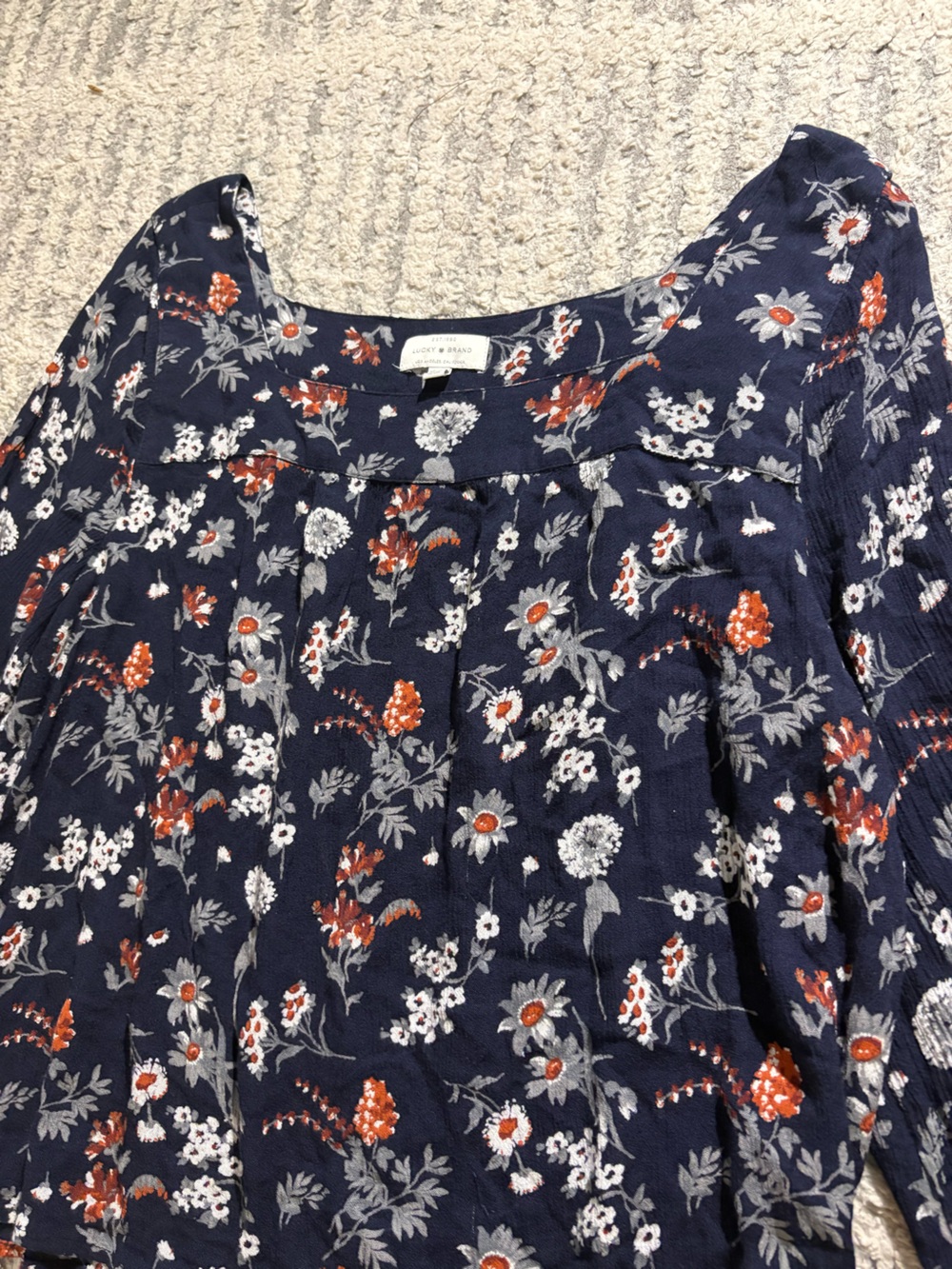 Lucky brand dark blue floral square neck blouse top shirt size XL - Picture 4 of 6